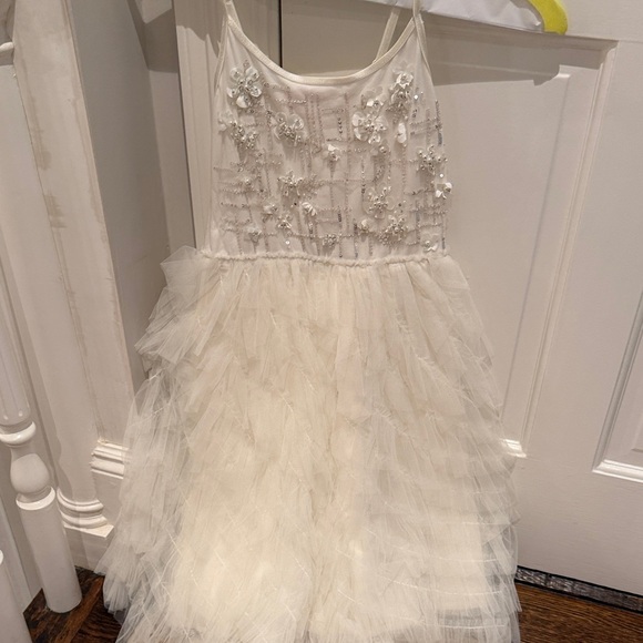 Girls' Ivory Tulle Party Dress with Beaded Bodice